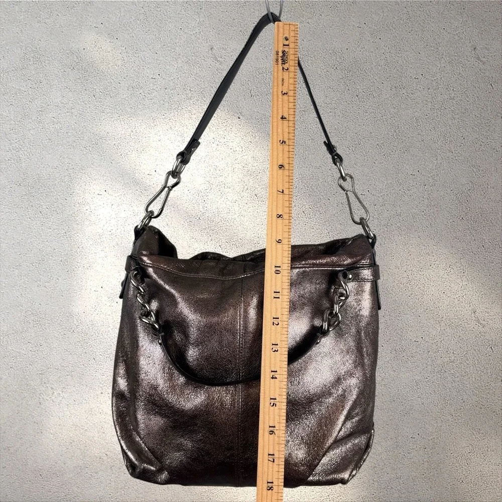 Coach Brooke Pewter Silver Metallic Leather Satchel Shoulder Bag Purse F17165